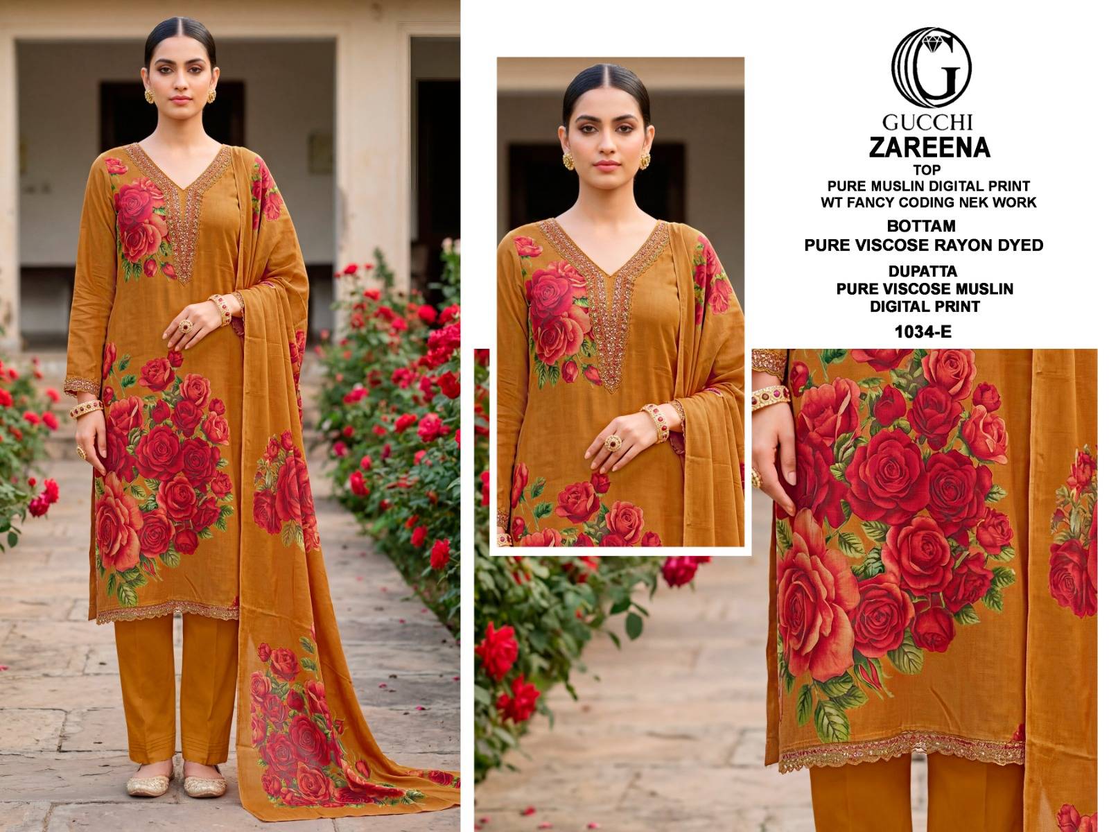 ZAREENA - 1034 Series By GUCCHI Stylish Beautiful Colourful Pure Muslin Dresses At Wholesale Price